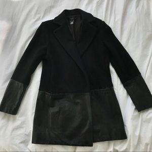 Leather + Wool Black Coat